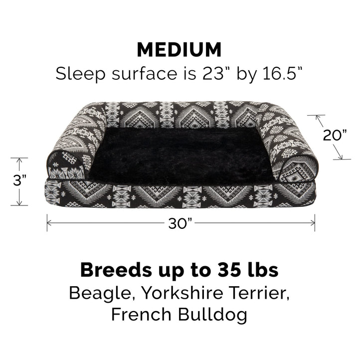 Furhaven Replacement Dog Bed Cover Plush & Southwest Kilim Décor Sofa-Style, Machine Washable - Black Medallion, Medium Cover Only 30.0"L x 20.0"W x 0.3"Th (Plush & Southwest Kilim Decor) Black Medallion