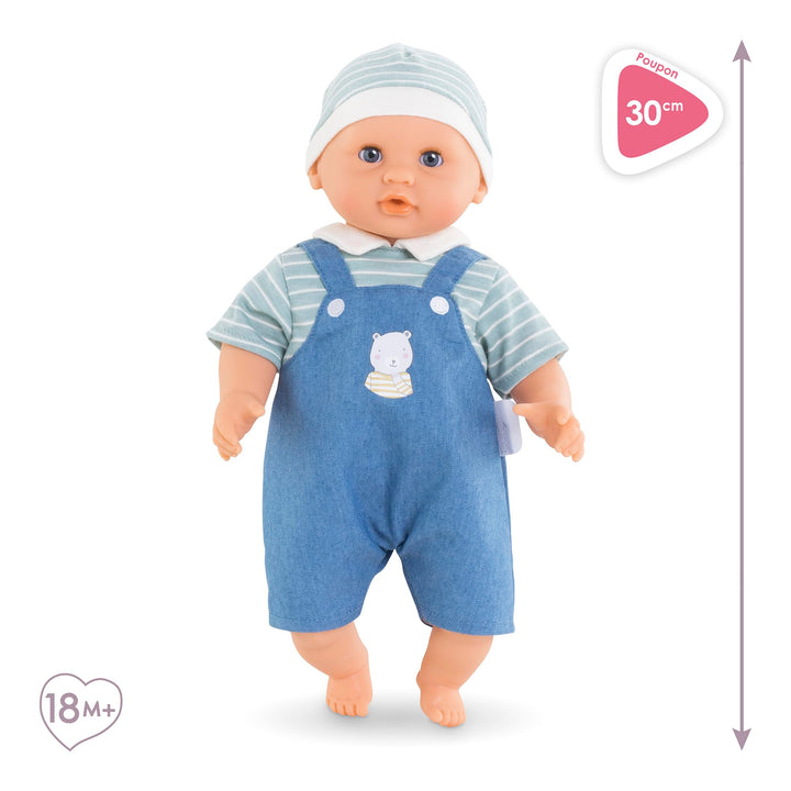 Corolle Bébé Calin Mael Boy Baby Doll - 12" Soft Body Doll with Blue Outfit, Sleeping Eyes That Open and Close, Vanilla Scented, Mon Premier Poupon Collection for Ages 18 Months and up