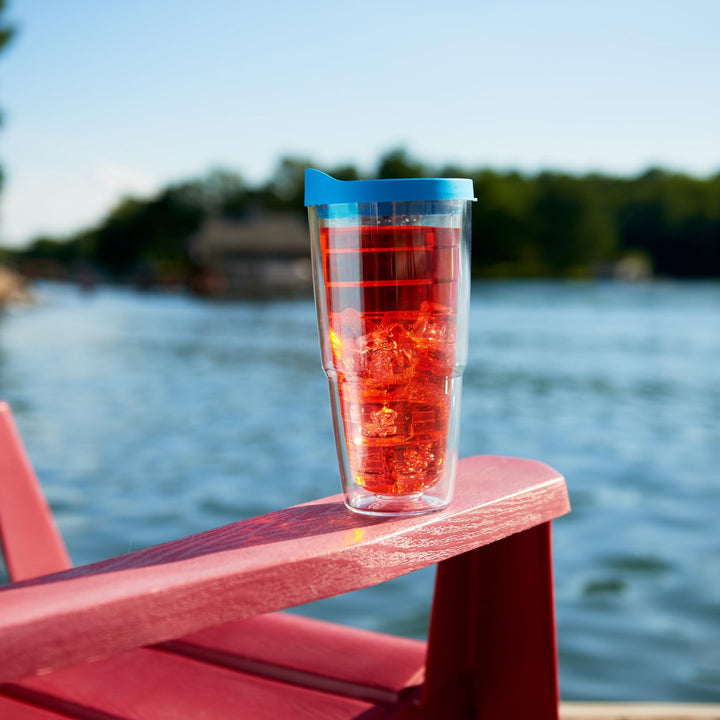 Tervis Clear & Colorful Tabletop Made in USA Double Walled Insulated Tumbler Travel Cup Keeps Drinks Cold & Hot, 24oz, Red