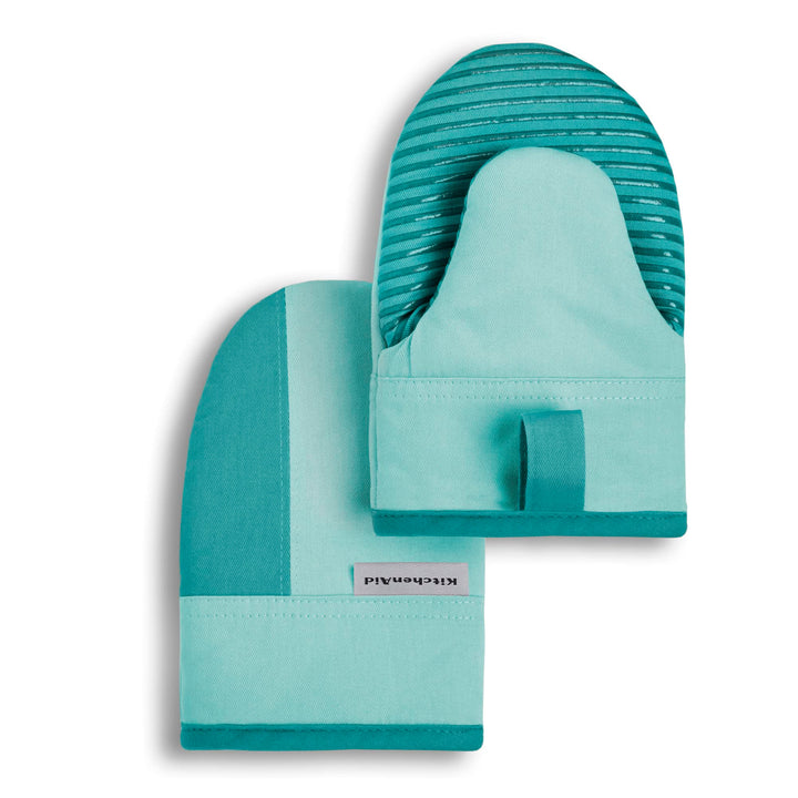 KitchenAid Beacon Two-Tone Non-Slip Mini Oven Mitt Set, Aqua Sky, 5.5"x8", 2 Piece