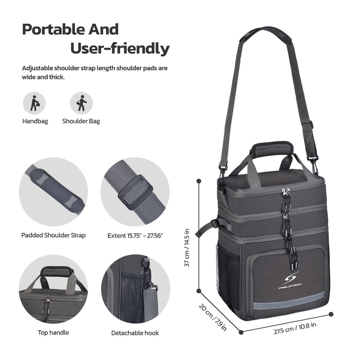 Maelstrom Lunch Box for Men,Insulated Lunch Bag Women/Men,Leakproof Lunch Cooler Bag, Lunch Tote Bag 3.Three Layer - Gray 3.Three-Layer (20L/32cans)