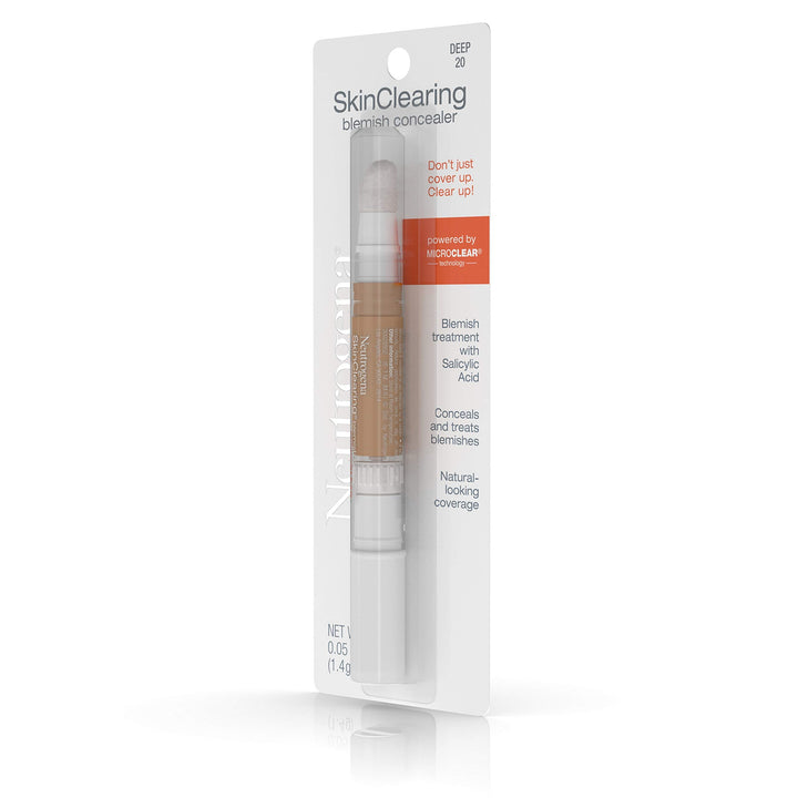 Neutrogena SkinClearing Blemish Concealer Face Makeup with Salicylic Acid Acne Medicine, Non-Comedogenic and Oil-Free Concealer Helps Cover, Treat & Prevent Breakouts, Deep 20,.05 Oz