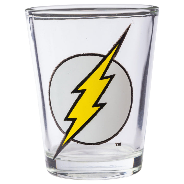 Silver Buffalo DC Comics Superhero Logos Mini Glasses 4 Pack Featuring Flash, Superman, Wonder Woman, and Batman, 1.5 Ounces Comics Sketch Logos