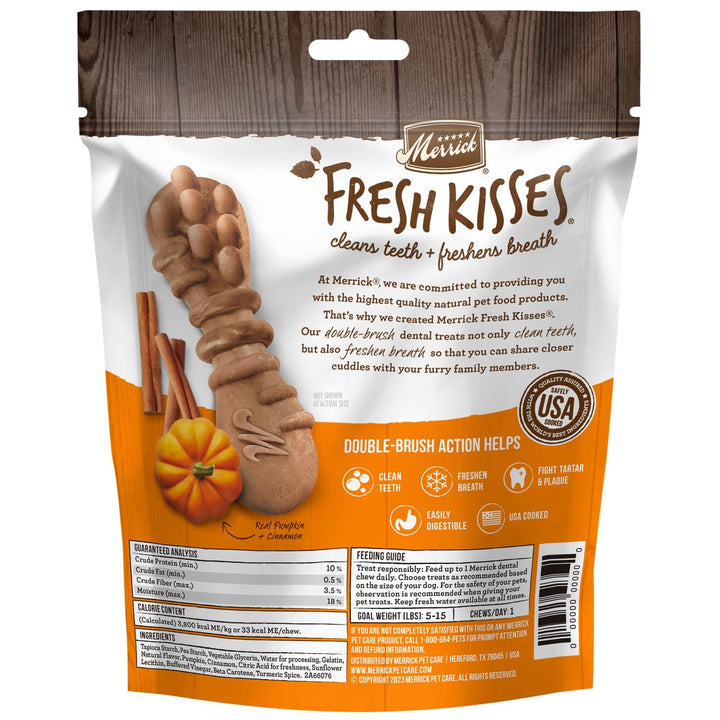 Merrick Fresh Kisses, Dental Chews for Dogs, Pumpkin and Cinnamon Natural Dog Treats for Small Dogs 5-15 Lbs - 5.3 oz. Pouch 5.3 Ounce (Pack of 1) X-Small Dogs 5-15 Lbs