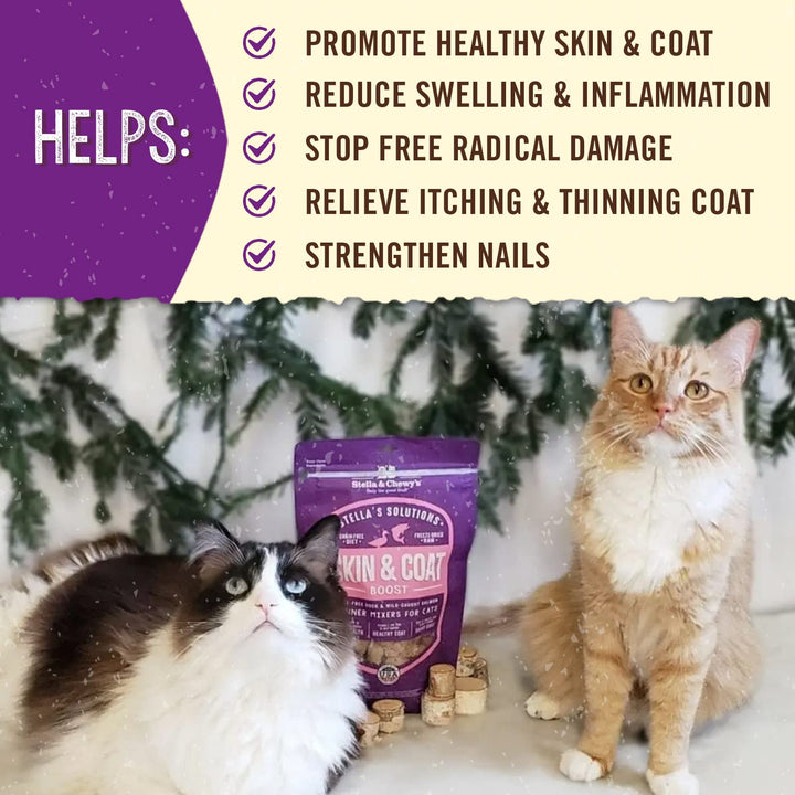 Stella & Chewy's Stella's Solutions Skin & Coat Boost Cage-Free Duck & Wild-Caught Salmon Dinner Morsels Freeze-Dried Raw Cat Food, 13 oz. Duck & Salmon (Skin & Coat Boost) 7.5 Oz