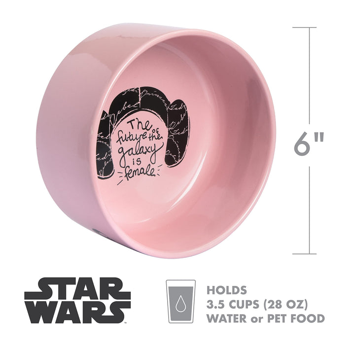 STAR WARS Princess Leia "Future is Female" Dog Bowl, 6 Inch | 6" Dog Bowl, Ceramic Dishwasher Safe STAR WARS Dog Food Bowl Holds up to 3.5 Water, Dry Food, or Wet Food,Pink,1 Count (Pack of 1),FF13175