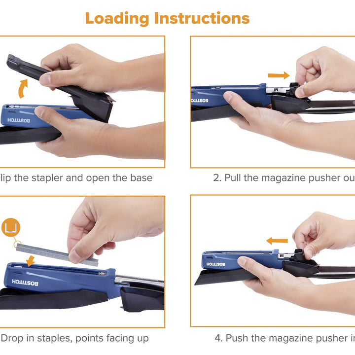 Bostitch Office Executive 3 in 1 Stapler, Includes 210 Staples and Integrated Staple Remover, One Finger Stapling, No Effort, 20 Sheet Capacity, Spring Powered Stapler, Navy Blue