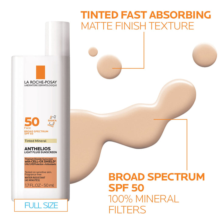 La Roche-Posay Anthelios Tinted Sunscreen SPF 50, Ultra-Light Fluid Broad Spectrum SPF 50, Face Sunscreen with Titanium Dioxide Mineral, Universal Tint, Oil-Free 2.4 Ounce (Pack of 2)