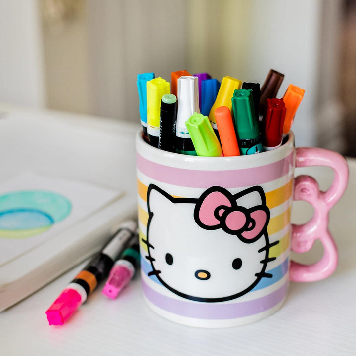 Silver Buffalo Sanrio Hello Kitty Rainbow Dots 3D Sculpted Shaped Handle Ceramic Mug, 20 Ounces