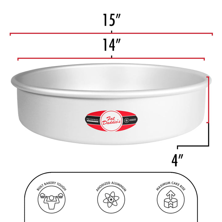 Fat Daddio's PRD-144 Round Cake Pan, 14 x 4 Inch, Silver 4" Depth