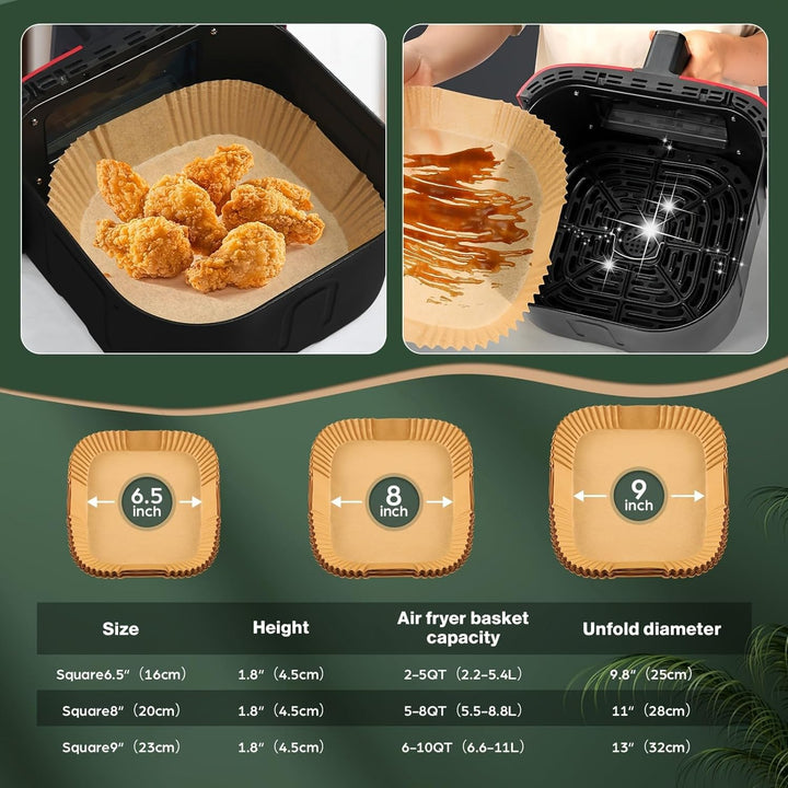 Air Fryer Paper Liners Disposable: 500Pcs 6.5 Inch Special Square Liners for Air Fryer, Grease and Water Proof Non Stick Basket Parchment Paper 6.5"Square 500