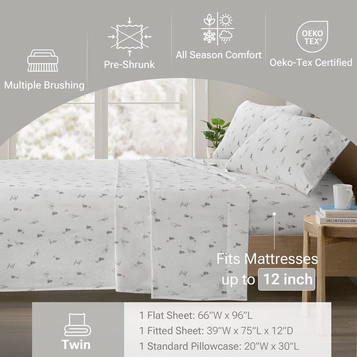 Sleep Philosophy True North Cozy Flannel Warm 100% Cotton Sheet - Novelty Print Animals Stars Cute Ultra Soft Cold Weather Bedding Set, Queen, Aqua Dots 4 Piece