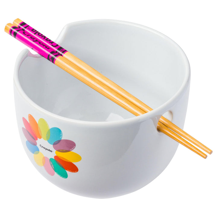 Silver Buffalo Crayola Logo Ceramic Ramen Noodle Rice Bowl with Chopsticks, Microwave Safe, 20 Ounces