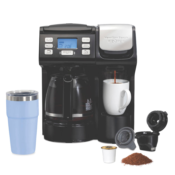 Hamilton Beach FlexBrew Trio 2-Way Coffee Maker, Compatible with K-Cup Pods or Grounds, Combo, Single Serve & Full 12c Pot, Black - Fast Brewing (49902) Black, Fast Brewing, Removable Reservoir