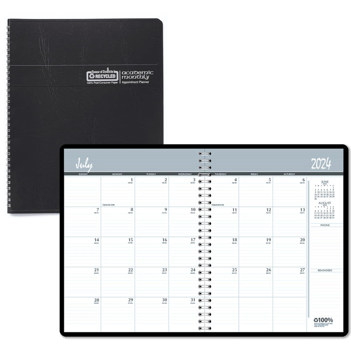 2024-2025 House of Doolittle 8.5-inch x 11-inch Academic Monthly Planner, Leatherette Cover, Black (26502-25)