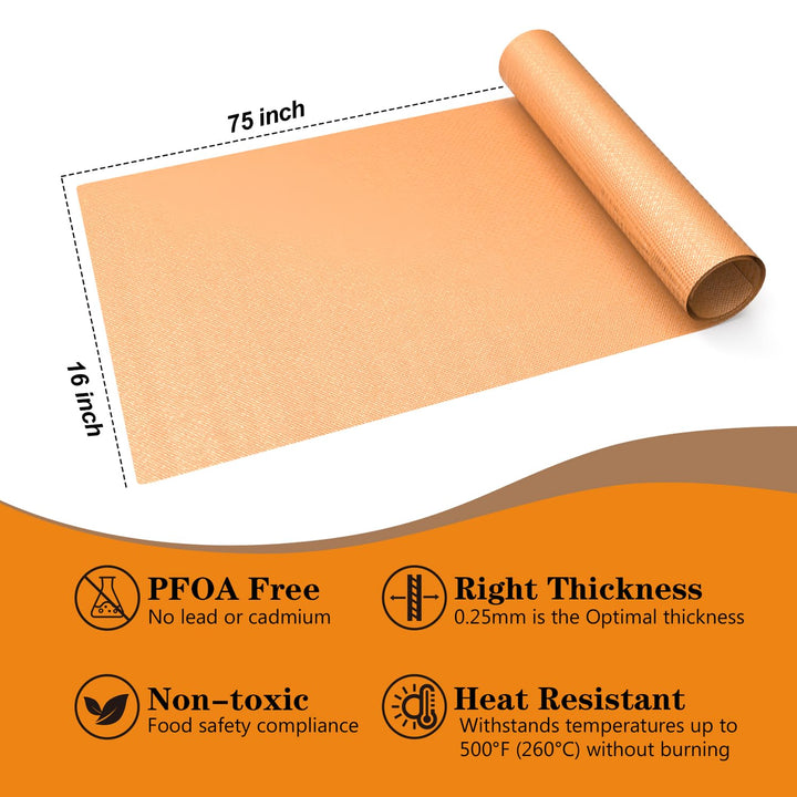 UBeesize 75inch roll Large Copper Oven Liners for Bottom of Oven BPA and PFOA Free,Thick Heavy Duty Non Stick Teflon Oven Mats for Electric, Gas, Toaster，Convection, Microwave Ovens and Grills 75inch Roll Liner