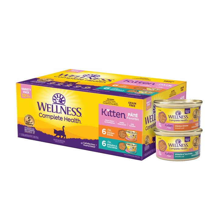 Wellness Complete Health Grain-Free Wet Canned Kitten Food, Natural Ingredients, Made with Real Meat, All Breeds, Smooth Pate (Kitten, Whitefish, 5.5-Ounce Can, Pack of 24) Whitefish & Tuna 5.5 Ounce (Pack of 24)