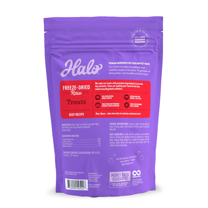 Halo Raw Freeze Dried Dog Treats, Beef Recipe, Dog Treats Pouch, All Life Stages, 2.5-OZ Pouch 2.5 Ounce (Pack of 1)