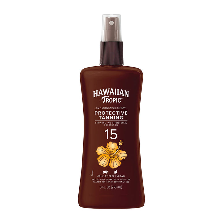 Hawaiian Tropic Protective Tanning Oil Spray Sunscreen SPF 15, 8oz | Tanning Sunscreen, Tanning Oil with SPF, Moisturizing Body Oil, Hawaiian Tropic Oil, Oxybenzone Free Outdoor Tanning Oil, 8oz 8 Ounce (Pack of 1)