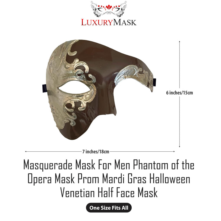 Masquerade Mask For Men Phantom Of The Opera Mask Prom Mardi Gras Haloween Venetian Half Face Mask Mocha/Silver One Size