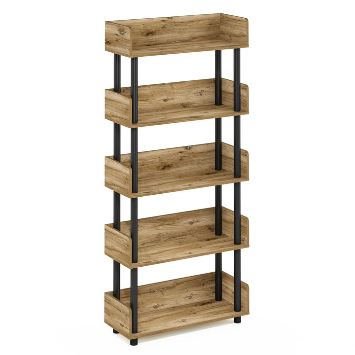 Furinno Turn-N-Tube 5-Tier Multipurpose Shelf / Display Rack / Storage Shelf / Bookshelf, Classic Tubes, Sonoma Oak/White 5-Tier Classic Tube