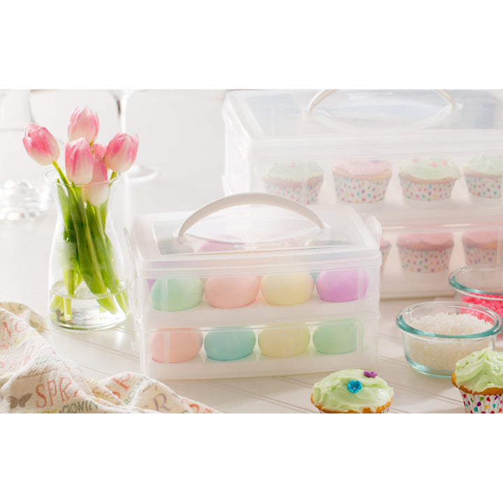 Snapware Snap 'N Stack Portable Storage Carrier with Lid for Eggs, BPA-Free Egg Holders, Dessert Carrier with Stackable Trays, Microwave, Freezer and Dishwasher Safe(Clear) Egg Holder