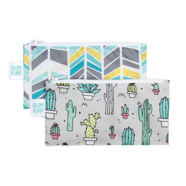 Bumkins Reusable Snack Bags, for Kids School Lunch and for Adults Portion, Washable Fabric, Waterproof Cloth Zip Bag, Supplies Travel Pouch, Food-Safe Storage, 2-pk Cactus and Quill Snack Bag 2-pk Cactus & Quill-Sm