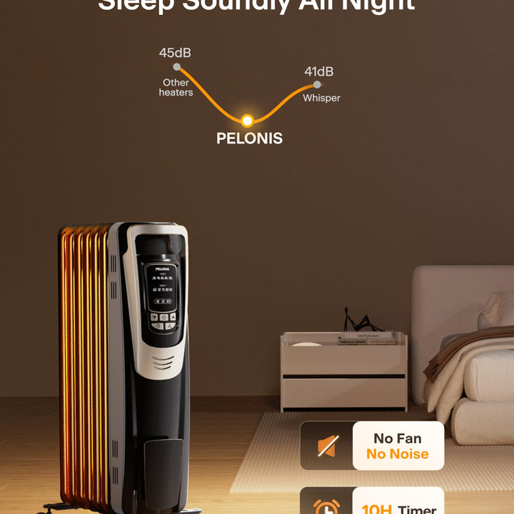 PELONIS Oil Filled Radiator, Electric Space Heater for Indoor Use Large Room with Thermostat & Remote, 3 Modes & 3 Heat Settings, ECO Mode, 24H Timer, Quiet, Overheat & Tip-Over Protection, 1500W Premium with LED Display Black