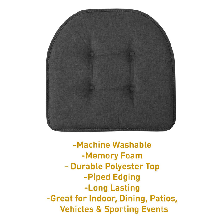 Sweet Home Collection Chair Cushion Memory Foam Pads Tufted Slip Non Skid Rubber Back U-Shaped 17" x 16" Seat Cover, 2 Count (Pack of 1), Charcoal
