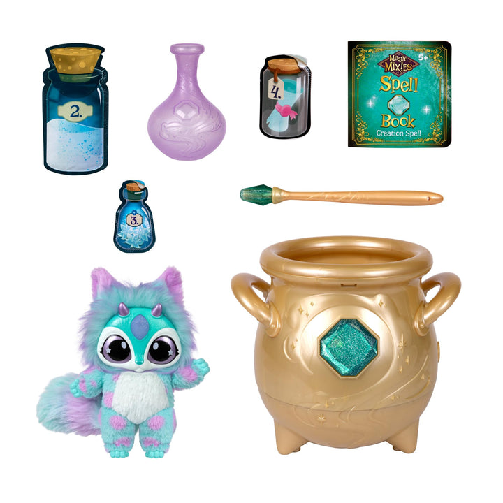 Magic Mixies - Magical Real Misting Gold Cauldron with 8 Inch Plush Toy. Follow The Spell Book Add The Magic Ingredients. Who Will You Magically Create? Blue Plush