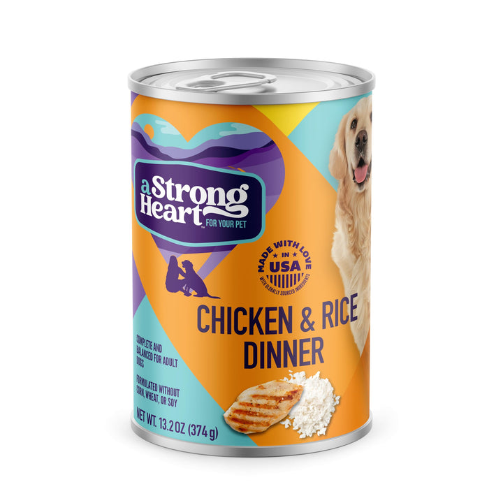 A Strong Heart Wet Dog Food, Chicken & Rice Dinner - 13.2 oz Cans (Pack of 12), Made in The USA with Real Chicken 13.2 Ounce (Pack of 12)