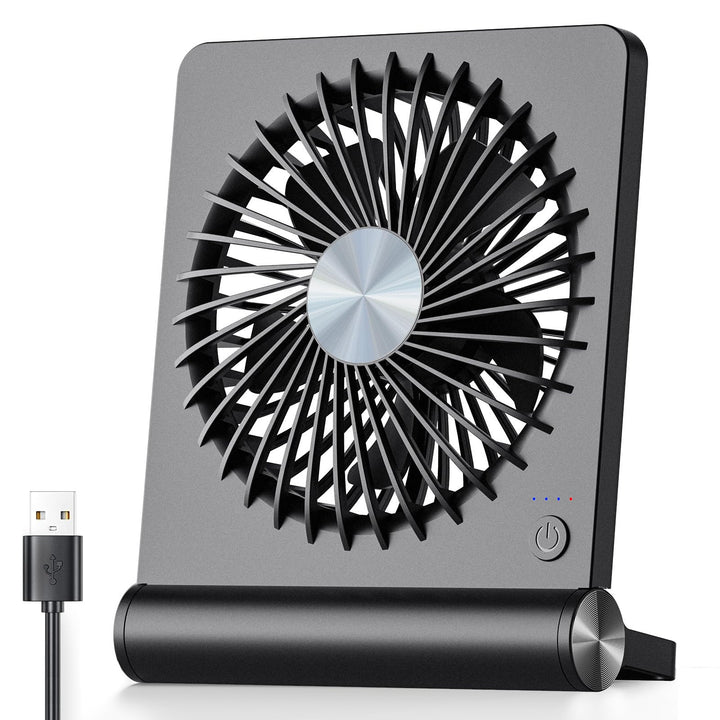 Koonie USB Fan, Strong Wind Ultra Quiet Small Desk Fan 220° Tilt Folding 3 Speeds Adjustable USB-C Corded Powered Personal Fan for Home Office Desktop Black Black without Battery 5.7in