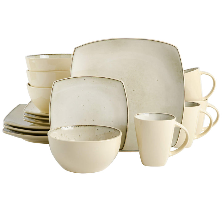 Gibson Soho Lounge Square Reactive Glaze Stoneware Dinnerware Set, Service for 4 (16pc), Sapphire Service for 4 (16pcs)