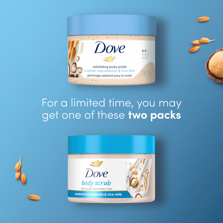 Dove Scrub Macadamia & Rice Milk Reveals Visibly Smoother Skin Body Scrub That Nourishes Skin 10.5 oz