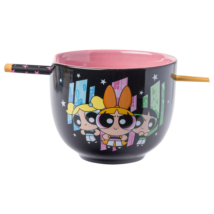Silver Buffalo The Powerpuff Girls Featuring Blossom, Bubbles, and Buttercup Ceramic Ramen Noodle Rice Bowl with Chopsticks, Microwave Safe, 20 Ounces Multi Boxed Pattern