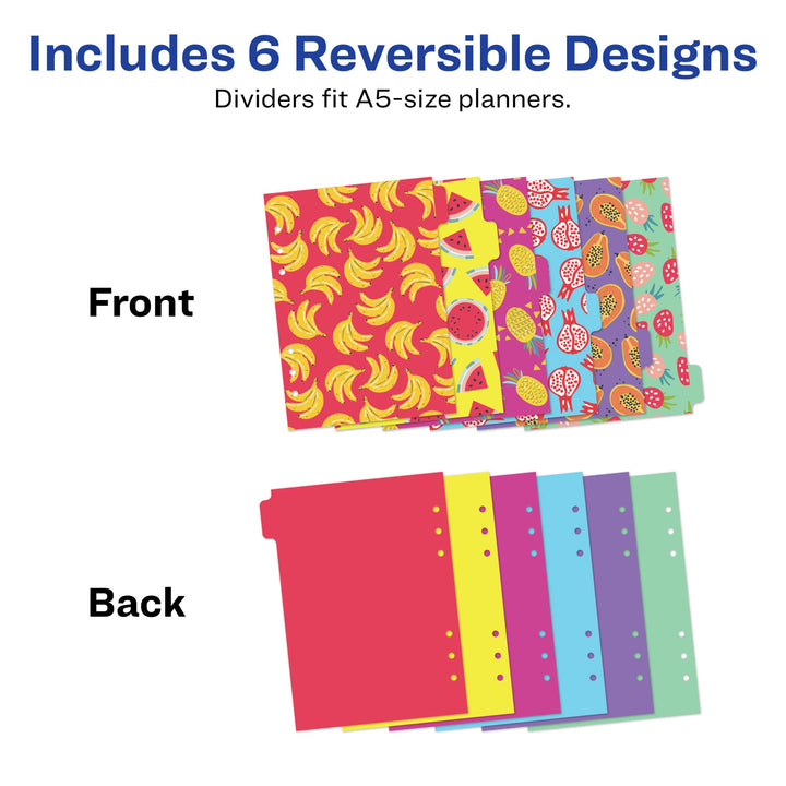 Avery Planner Dividers for A5 Planners, 6-Tab Set, Tropical Fruits Food Design, 1 Set (25437)