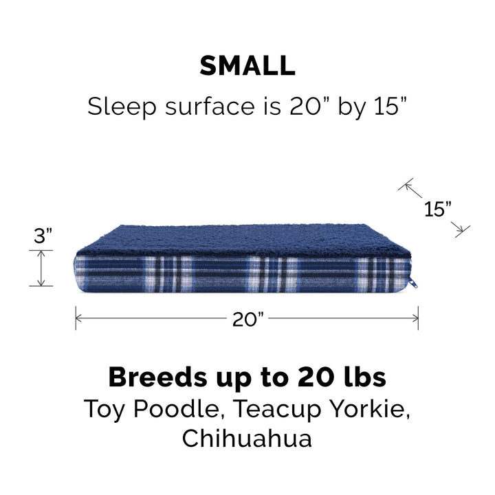 Furhaven Orthopedic Dog Bed for Small Dogs w/ Removable Washable Cover, For Dogs Up to 20 lbs - Sherpa & Plaid Flannel Deluxe Mattress - Midnight Blue, Small