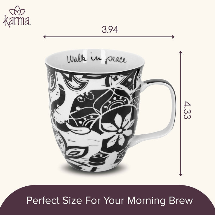 Karma Ceramic Black and White Boho Mug, 1 Count (Pack of 1), Elephant , 16 oz