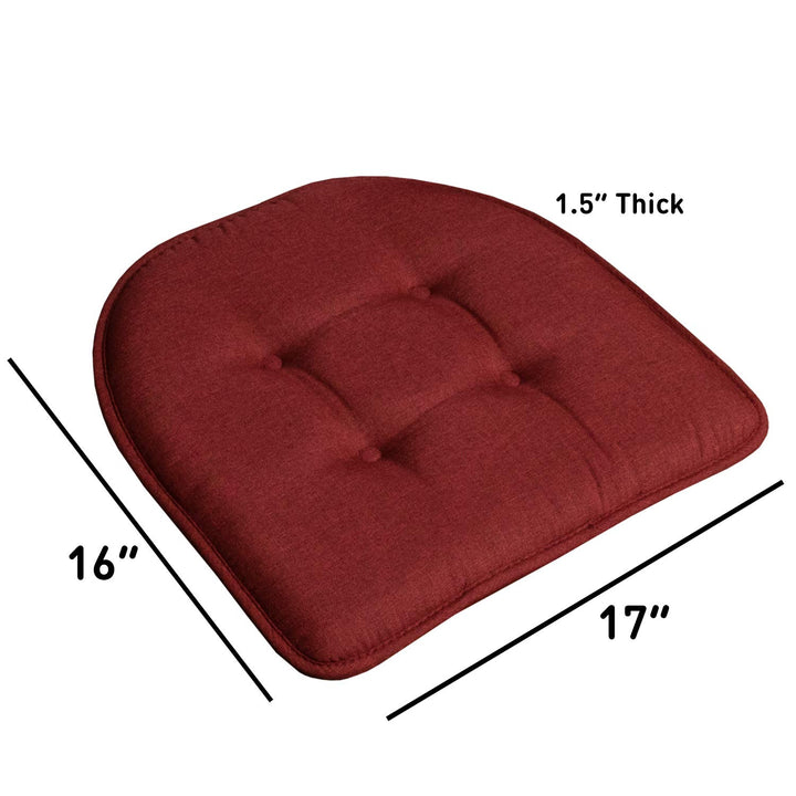 Sweet Home Collection Chair Cushion Memory Foam Pads Tufted Slip Non Skid Rubber Back U-Shaped 17" x 16" Seat Cover, 2 Count (Pack of 1), Wine Burgundy 2 Pack