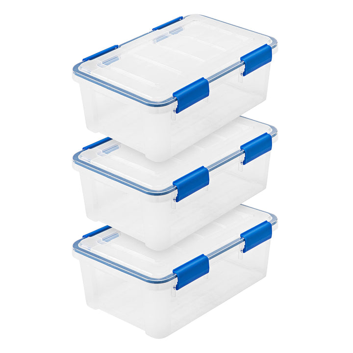 IRIS USA 54 Quart Stackable Plastic Storage Bins with Lids and Latching Buckles, 6 Pack - Pearl, Containers with Lids and Latches, Durable Nestable Closet, Garage, Totes, Tubs Boxes Organizing Latching Lid 54 Qt. - 6 Pack