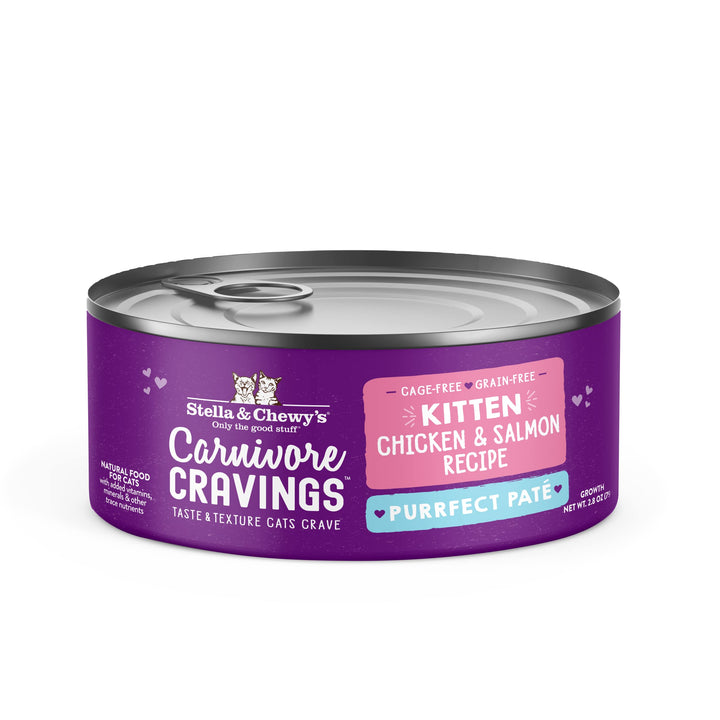 Stella & Chewy’s Carnivore Cravings Purrfect Pate Cans – Grain Free, Protein Rich Wet Cat Food – Cage-Free Chicken & Salmon Kitten Recipe – (2.8 Ounce Cans, Case of 12) Chicken & Salmon (Kitten) 2.8 Ounce (Pack of 12)