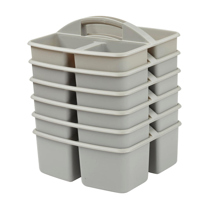 ECR4Kids 3-Compartment Storage Caddy, Supply Organizer, Grey, 6-Pack