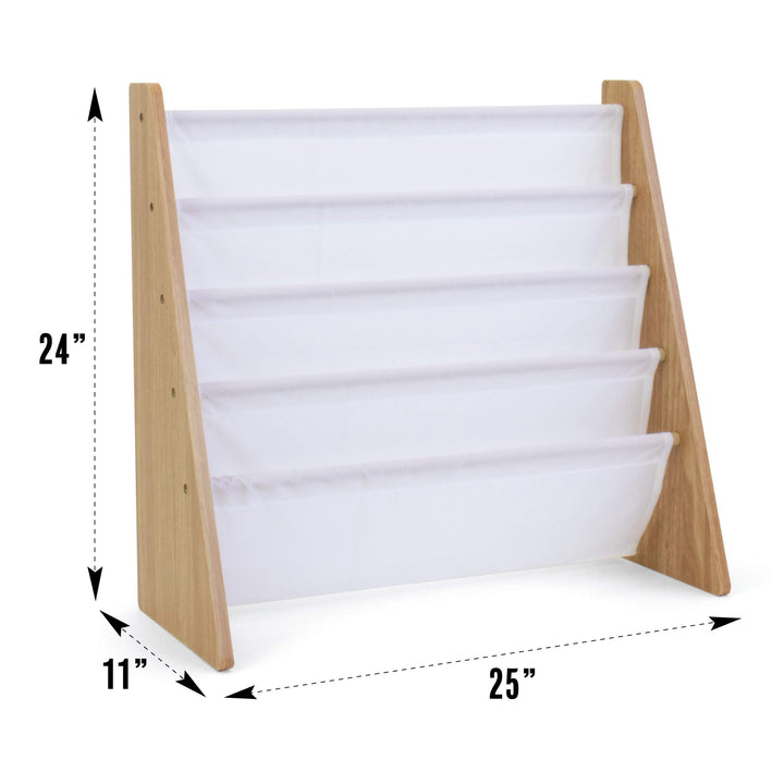 Humble Crew, 4 tier, Natural/White Kids Book Rack Storage Bookshelf with Deep Sleeves, Universal Natural Wood/White