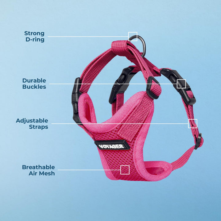 Voyager Step-in Lock Pet Harness - All Weather Mesh, Adjustable Step in Harness for Cats and Dogs by Best Pet Supplies - Fuchsia, M Harness (Fuchsia) M (Chest: 17 - 21")