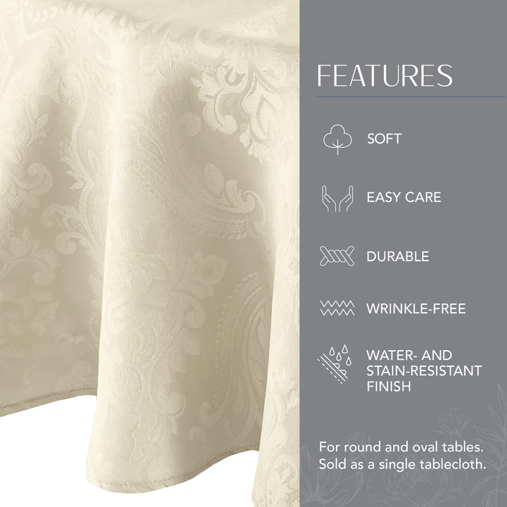 Elrene Home Fashions Caiden Elegance Damask Fabric Tablecloth, 60" x 84" Oval, Ivory Tablecloth (1)