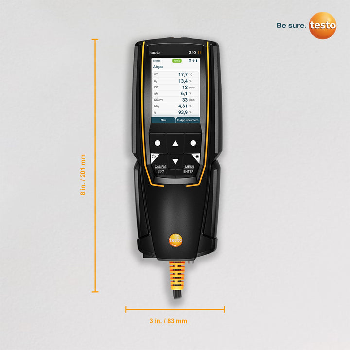 testo Natural Gas Detector Set 310 II – Manometer for Temperature, Flue Gas, and Pressure – Combustion Analyzer – CO Meter – Air Quality Tester with Smart App – Carbon Monoxide Meter with Probe App Connection Standard Set