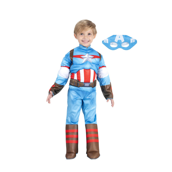 Marvel Avengers Official Toddler Halloween Costume - Premium Quality Padded Jumpsuit and Fabric Mask (3T-4T) Captain America