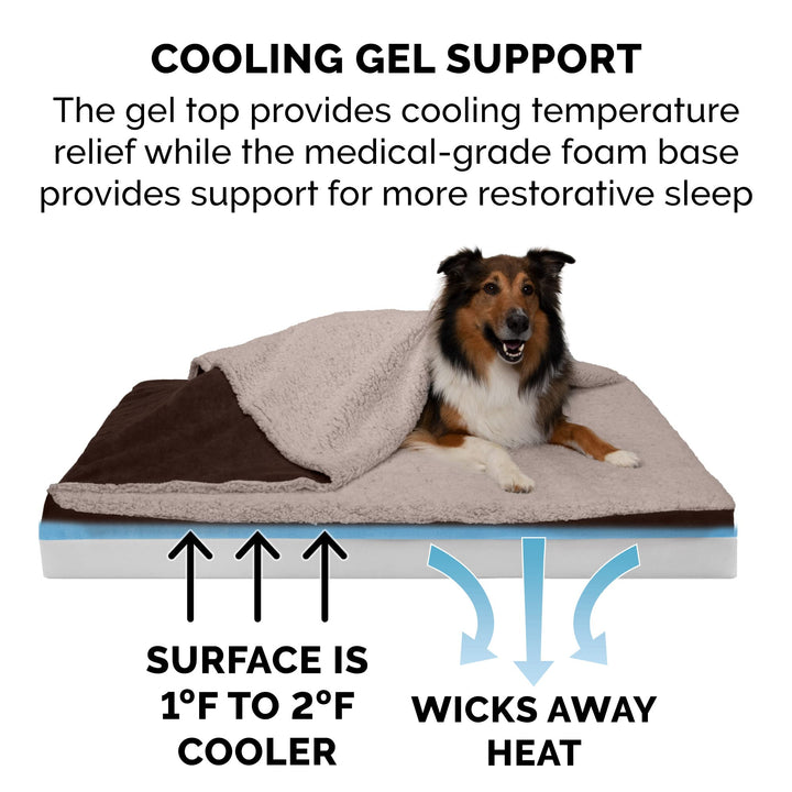 Furhaven Cooling Gel Dog Bed for Medium/Small Dogs w/ Removable Washable Cover, For Dogs Up to 35 lbs - Berber & Suede Blanket Top Mattress - Espresso, Medium