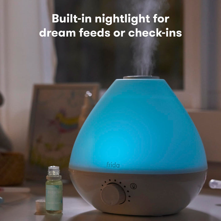 Frida Baby 3-in-1 Cool Mist Humidifier for Baby with Diffuser + Nightlight, Baby Humidifier for Bedroom, Nursery + Large Rooms, Quiet, Auto Shut Off, Runs +24hrs 0.5 Gallon Tank (1.9 Liter Tank)