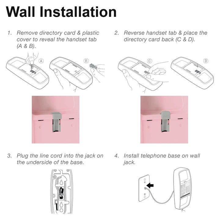 AT&T TRIMLINE 210 Corded Home Phone, No AC Power Required, Improved Easy-wall-mount, Lighted Big Button Keypad, 13 SpeedDial Keys, Last Number Redial, Mute, Flash, Volume Control, Princess Phone, PINK